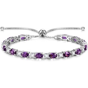 Sterling Silver Birthstone Tennis Bracelet, Bolo Adjustable Chain Fine Jewelry, Birthday Gift for Women Mom Wife - 1 of 4