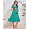 Womens Maternity Short Sleeve Sweetheart Neck Summer Casual Smocked Boho Drawstring Maxi Dress Photoshoot Baby Shower - 2 of 4