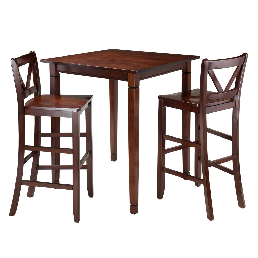 Photos - Dining Table 3pc Kingsgate Set Counter Height Dining Set with Bar Stools Wood/Walnut 
