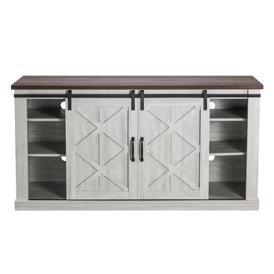 Coast-to-Coast Sliding Barn-Door TV Stand in Saw Cut-Off White