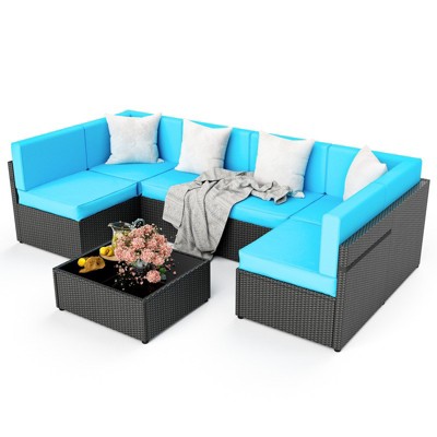 Pamapic 7-Piece Wicker Outdoor Sectional Set with Coffee Table and Cushions