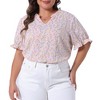 Agnes Orinda Women's Plus Size Summer Floral V Neck Ruffle Puff Short Sleeve Casual Blouse - 2 of 4