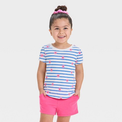 Toddler Girls' Daisy Striped T-Shirt - Cat & Jack™ Off-White 4T