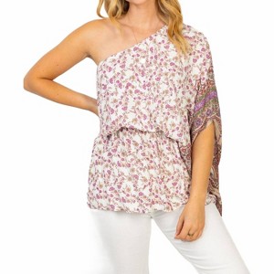 Women's Off Shoulder Floral Print Top - White Birch - 1 of 4