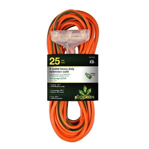 GoGreen Power (GG-15225) 12/3 25Õ SJTW 3-Outlet Heavy Duty Extension Cord, Lighted End, 25 Ft - 1 of 4