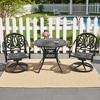 3-Piece Round Cast Aluminum Patio Set with Swivel Chairs,Brown Cushions,and Umbrella Hole - 4 of 4