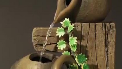 Rustic Brown Ceramic and Faux Stone Cascading Outdoor Fountain