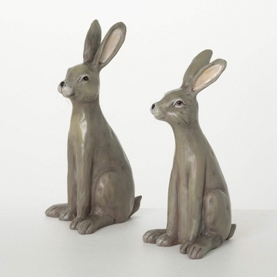 Sullivans 12.75" Sitting Grey Bunny Set of 2, Brown
