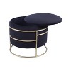 Techni Home Elegant Velvet Round Ottoman with Gold Frame and Storage, Black - 3 of 4