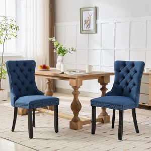 Modern, High-end Tufted Solid Wood Contemporary Flax Upholstered Dining Chair with Wood Legs Nailhead Trim 2-Pcs - 1 of 4