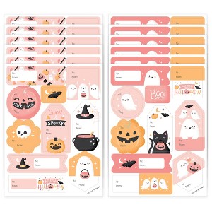 Big Dot of Happiness Pastel Halloween - Assorted Pink Pumpkin Birthday Party Gift Tag Labels - To and From Treat Stickers - 12 Sheets - 120 Stickers - 1 of 4