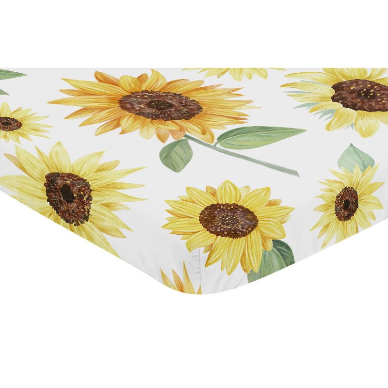 Sweet Jojo Designs Girl Baby Fitted Mini Crib Sheet Sunflower Yellow Green and Taupe, 3 of 6