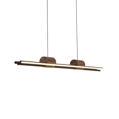 LLHZSY 3-Light Integrated LED Linear Kitchen Island Pendant Chandelier with Wood Accents-Black-43 3/10"