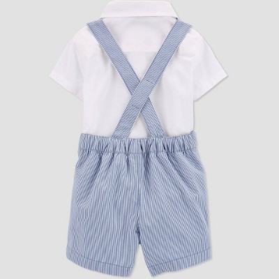 Image of Carter's Just One You® Baby Boys' Striped Suspender Top & Shorts Set with Bow Tie - Blue/White 6M