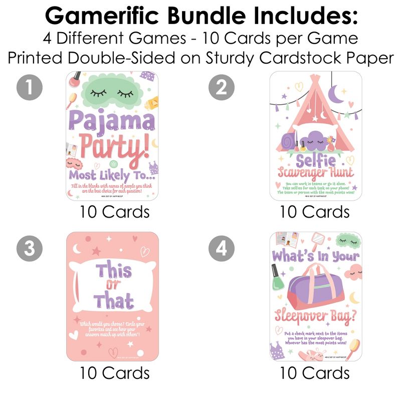 Big Dot of Happiness Pajama Slumber Party - 4 Girls Sleepover Birthday Party Games - 10 Cards Each - Gamerific Bundle, 3 of 9