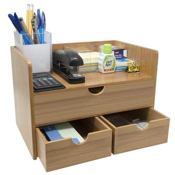 Sorbus 3-Tier Bamboo Desk Organizer Countertop Organization and Storage with 3 Drawers declutter Office, Makeup Vanity and more