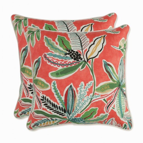 Sunnydaze Indoor/Outdoor Polyester Decorative Square Throw Accent Pillows  for Patio or Living Room - 16 - Red and Blue Floral - 2pk