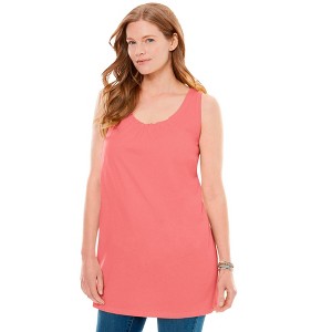 Woman Within Plus Size Perfect Sleeveless Shirred U-Neck Tunic - 1 of 4