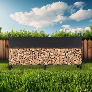 Heavy Outdoor Firewood Rack with Waterproof Cover, 8.5FT Firewood Holder Steel Lumber Storage Carrier Organizer - 1 of 4