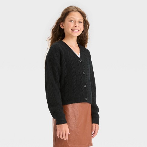 Girls' Cropped Cable Knit Cardigan Sweater - Art Class™ Black Xs : Target