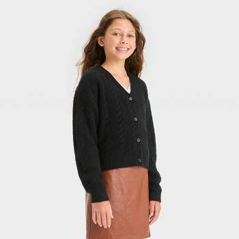Girls' Cropped Cable Knit Cardigan Sweater - art class™