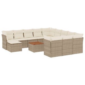 vidaXL Patio Sofa Set with Cushions Outdoor Furniture 13 Piece Poly Rattan - Beige and Cream - 1 of 4