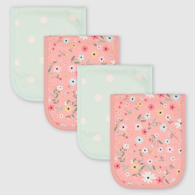 Image of Gerber Baby Girls' 4pk Fox Interlock & Terry Burp Cloth - Light Blue/Orange/White