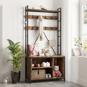Coucheta Hall Tree with Bench and Storage, 3-In-1 Entryway Coat Rack & Shoe Bench Organizer for Hallway, Mudroom, 8 Hooks, Coat Tree Freestanding - 1 of 4
