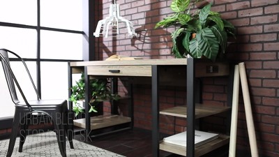 Grey Wash Wood Computer Desk with Drawer and USB Port