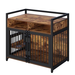 Large Dog Crate Furniture, Large Dog Kennel Indoor with 3 Adjustable Height Feeding Door, Small/Medium/Large Dog - 1 of 4