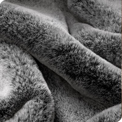 Variegated Gray Faux Fur Ultra-Soft Fleece Throw Blanket