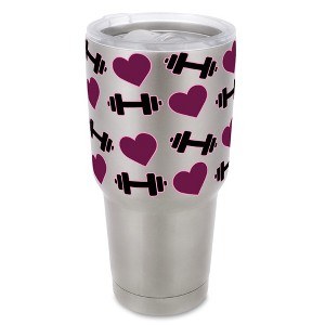 100 North 30 Ounce Stainless Steel On the Go Travel Tumbler With Push Top Lid, Hearts and Weights Silver - 1 of 4