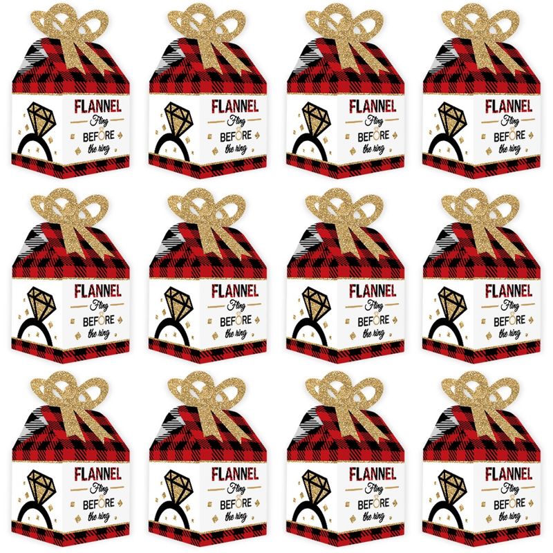 Big Dot of Happiness Flannel Fling Before The Ring - Square Favor Gift Boxes - Buffalo Plaid Bachelorette Party Bow Boxes - Set of 12, 4 of 8
