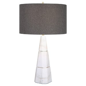 Uttermost Citadel White Marble Table Lamp – Honed Marble Base with Antique Brass, 17"x17"x28.75" - 1 of 4