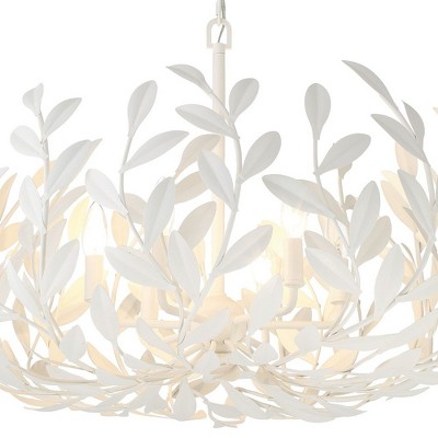 Matte White 6-Light Steel Chandelier with Leaf Design