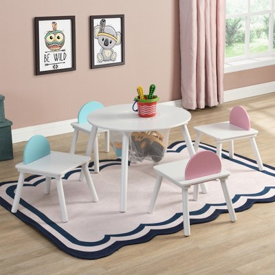 ALEXOUN Kids Table and Chair Set,5 Piece Toddler Table and Chair Set with 4 Chairs,Easy to Wipe Activity Table for Creative Play
