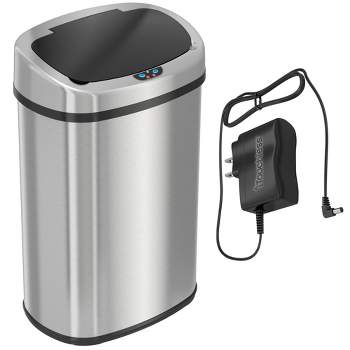 iTouchless Sensor Kitchen Trash Can with AC Adapter and AbsorbX Odor Filter 13 Gallon Oval Silver Stainless Steel