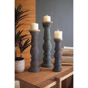 Wooden Candle Holders – Black and White String Accent – Set of 3 by Kalalou - 1 of 4