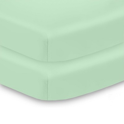 BreathableBaby All-in-One Fitted Sheet & Waterproof Cover, For 38" x 24" Mini Crib Mattress (2-Pack), Mint Green