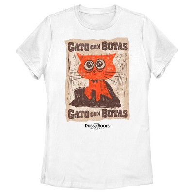 Women's Puss in Boots: The Last Wish Gato Con Botas Poster  T-Shirt - White - Small