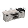 47" Farmhouse Storage Ottoman Bench with Sliding Barn Doors and Cushioned Seat for Entryway -3irtyhousy - 4 of 4