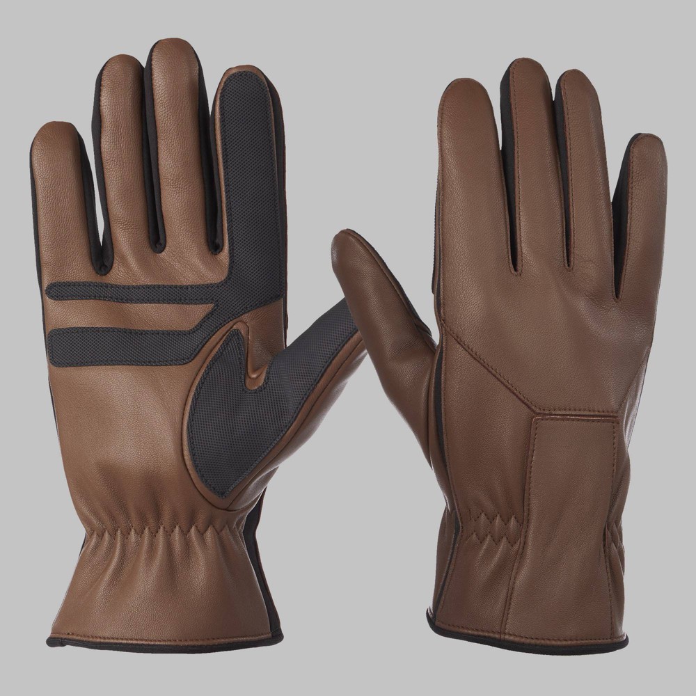 Isotoner Men's Stretch Leather Gloves - Dark Brown L