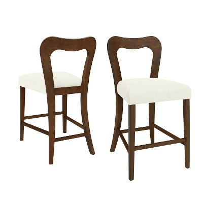 Vynxaria Counter Stool Without Arm,Set of 2,Walnut+Beige