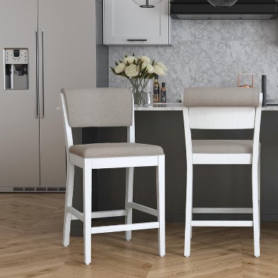 Clarion 40" White Wood and Upholstered Counter Stool