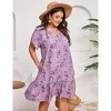 Plus Size Women's Dress Floral V Neck Casual Dress Button Down Pocket Mini Dress - 2 of 4