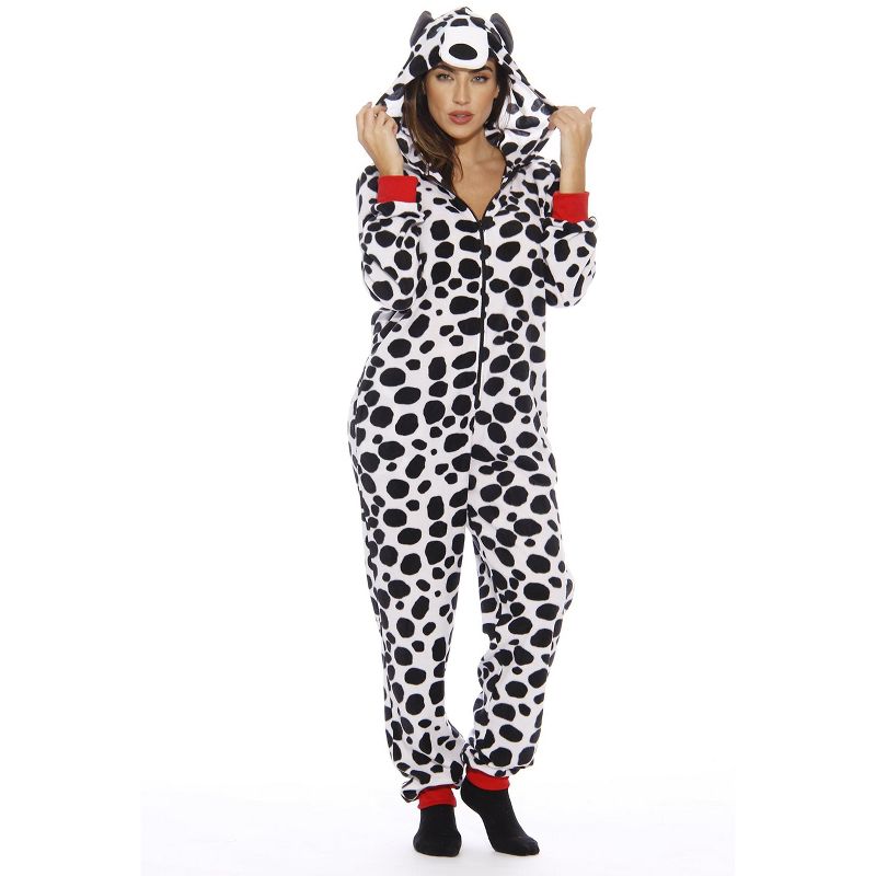 #followme Womens One Piece Dalmation Adult Onesie Hooded Pajamas, 1 of 5