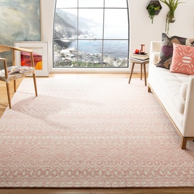 Charming Pink/Ivory Hand-Tufted Wool Rectangular Area Rug 9' x 12'