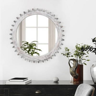 Unique Wall Mirrors,Decorative Circle Mirrors,Round Wood Framed Mirror,Gear Mirror For Bathroom Living Room Office Or Hallway-The Pop Home