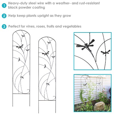 Black Steel Dragonfly Design Garden Trellis Set - 55.75" H - 2-Pack