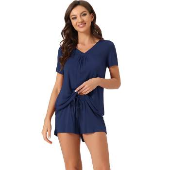 Cheibear Women's Sleepwear Lounge Soft Nightwear With Pockets Shorts Sleeve  2 Pcs Pajama Set Blue X-small : Target